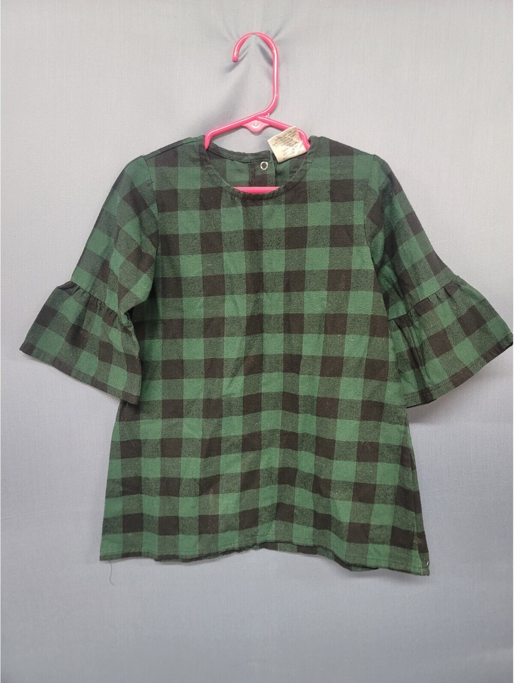 Green and Black Buffalo Plaid Christmas Holiday Knee Length Half Sleeve Dress